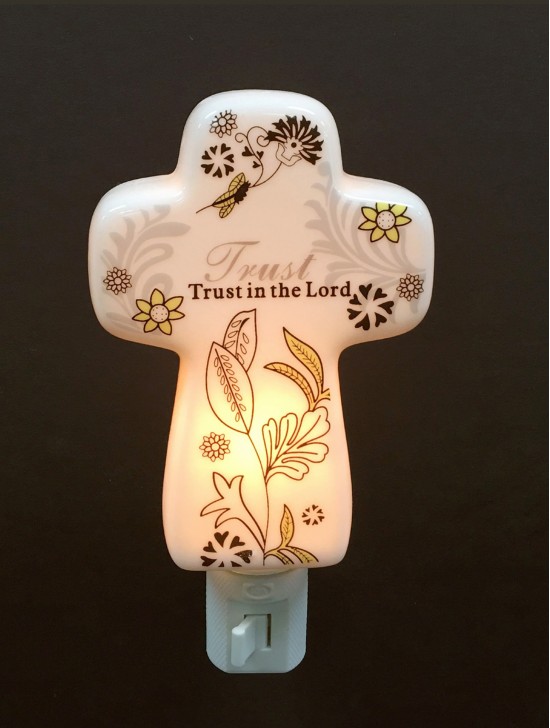 Porcelain "Trust in the Lord" Cross Night Light with Gift Box